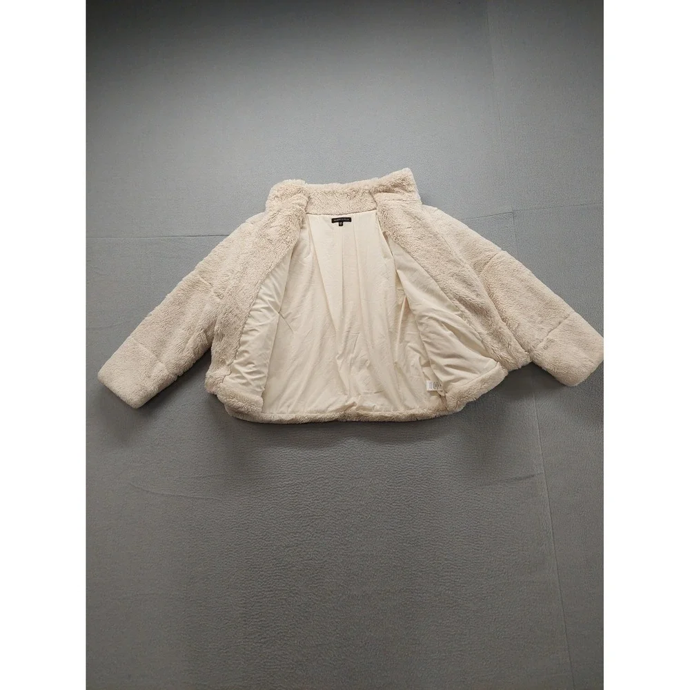 Kendall & Kylie Women Fur Jacket‎ M Cream Mock Neck Full Zip Long Sleeve Thermal